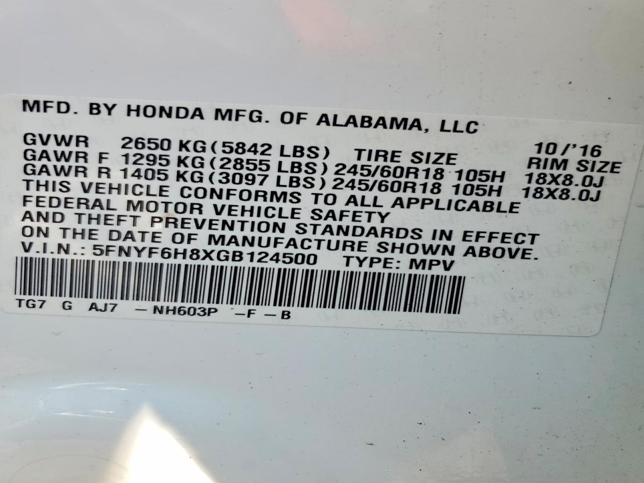 2016 HONDA PILOT