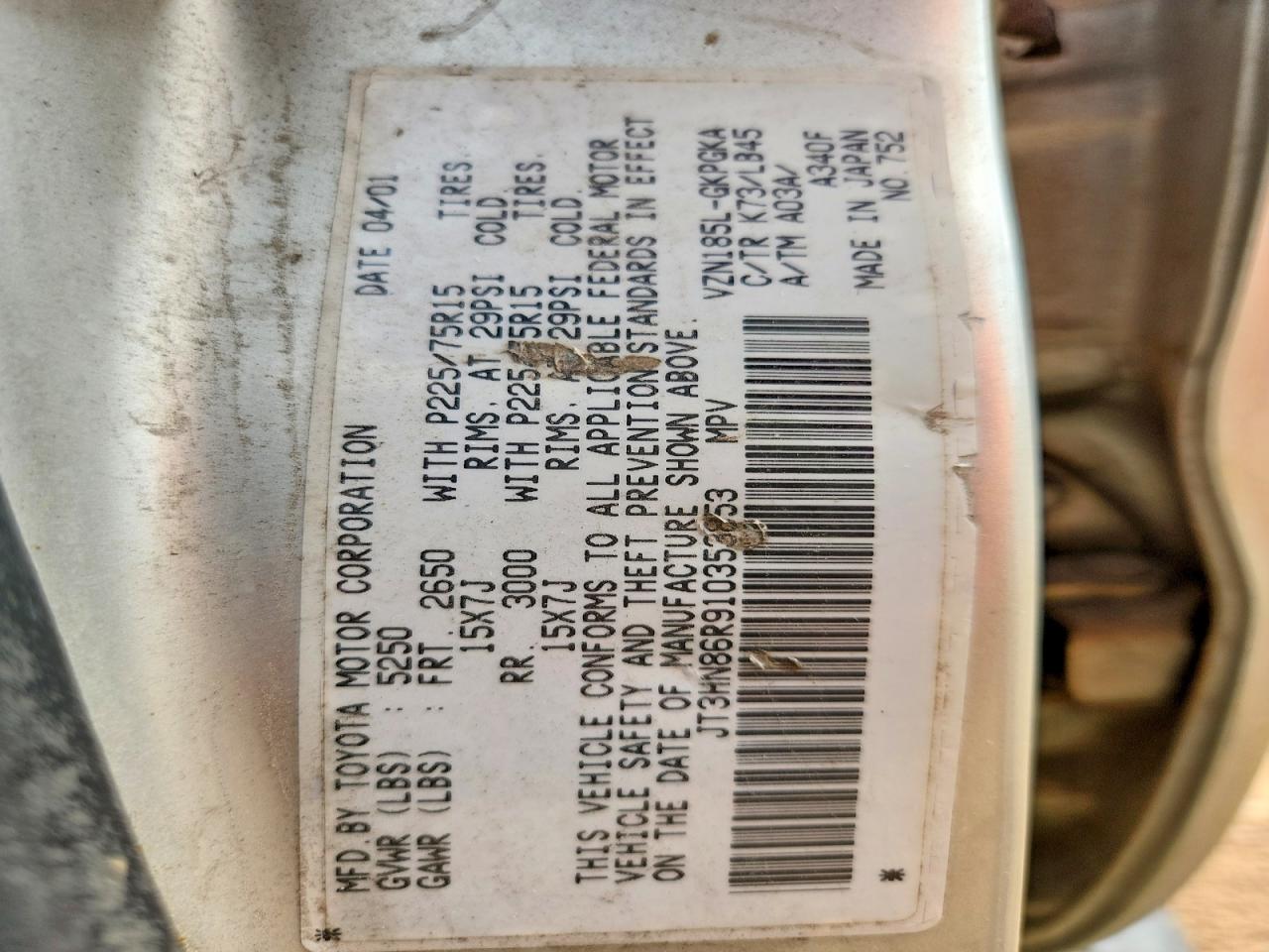2001 TOYOTA 4RUNNER