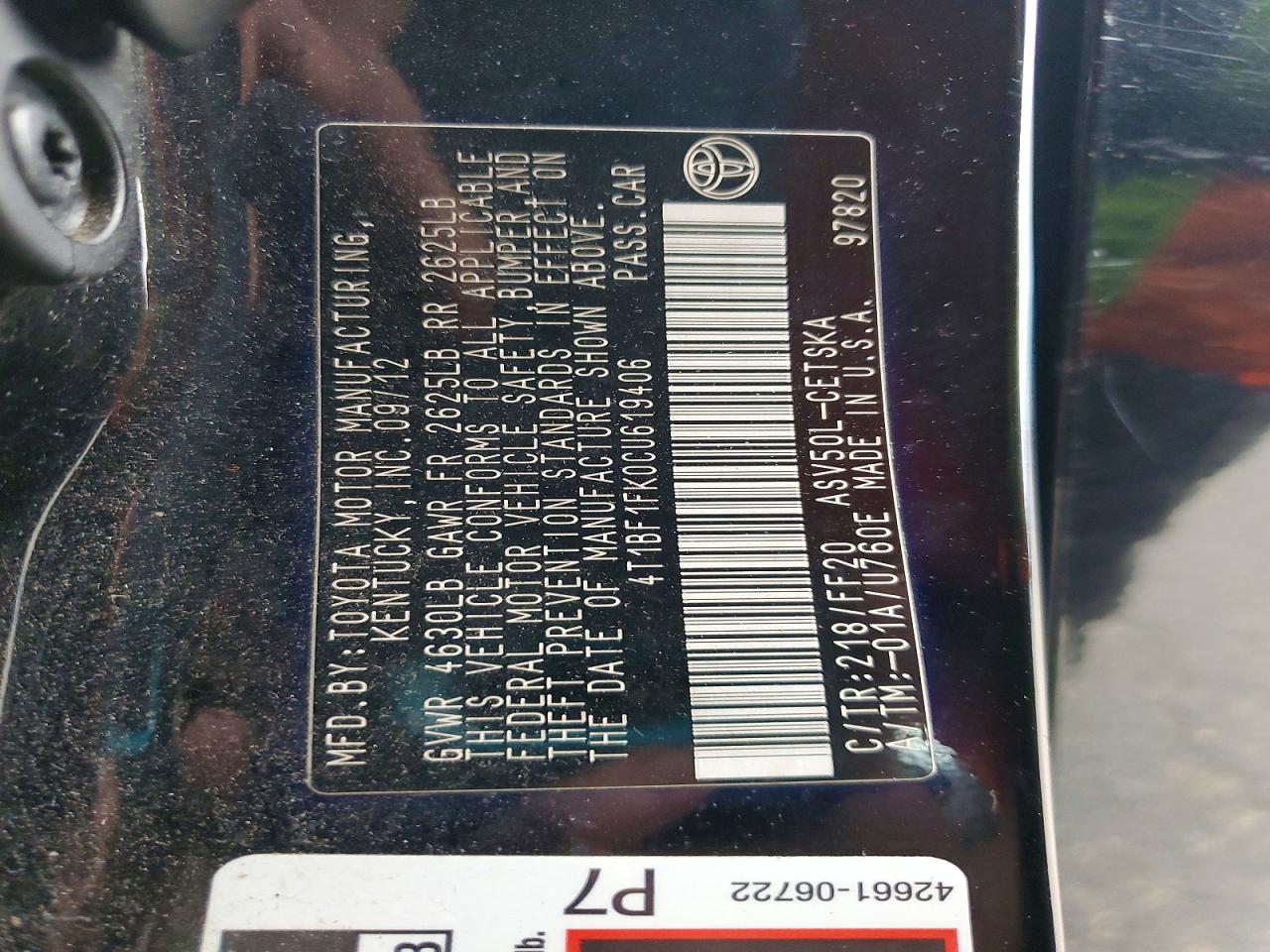 2012 TOYOTA CAMRY
