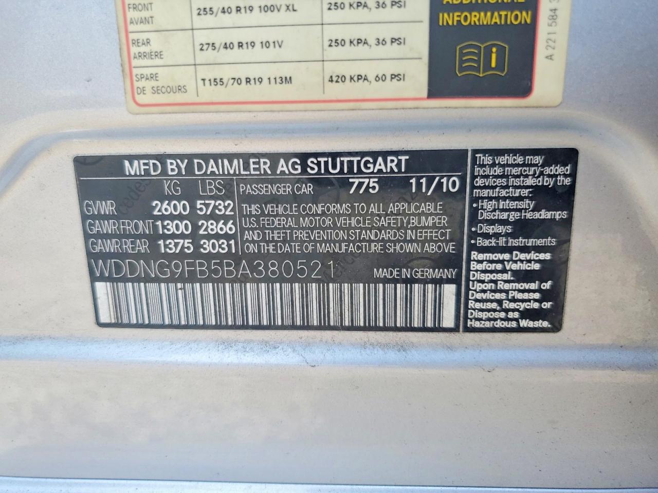 2011 MERCEDES-BENZ S-CLASS