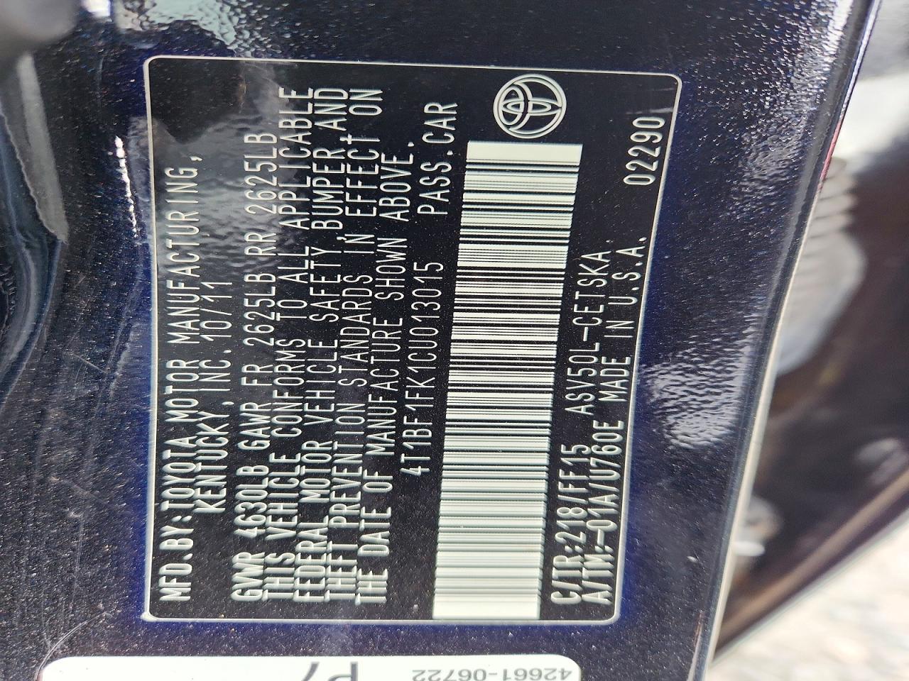 2012 TOYOTA CAMRY