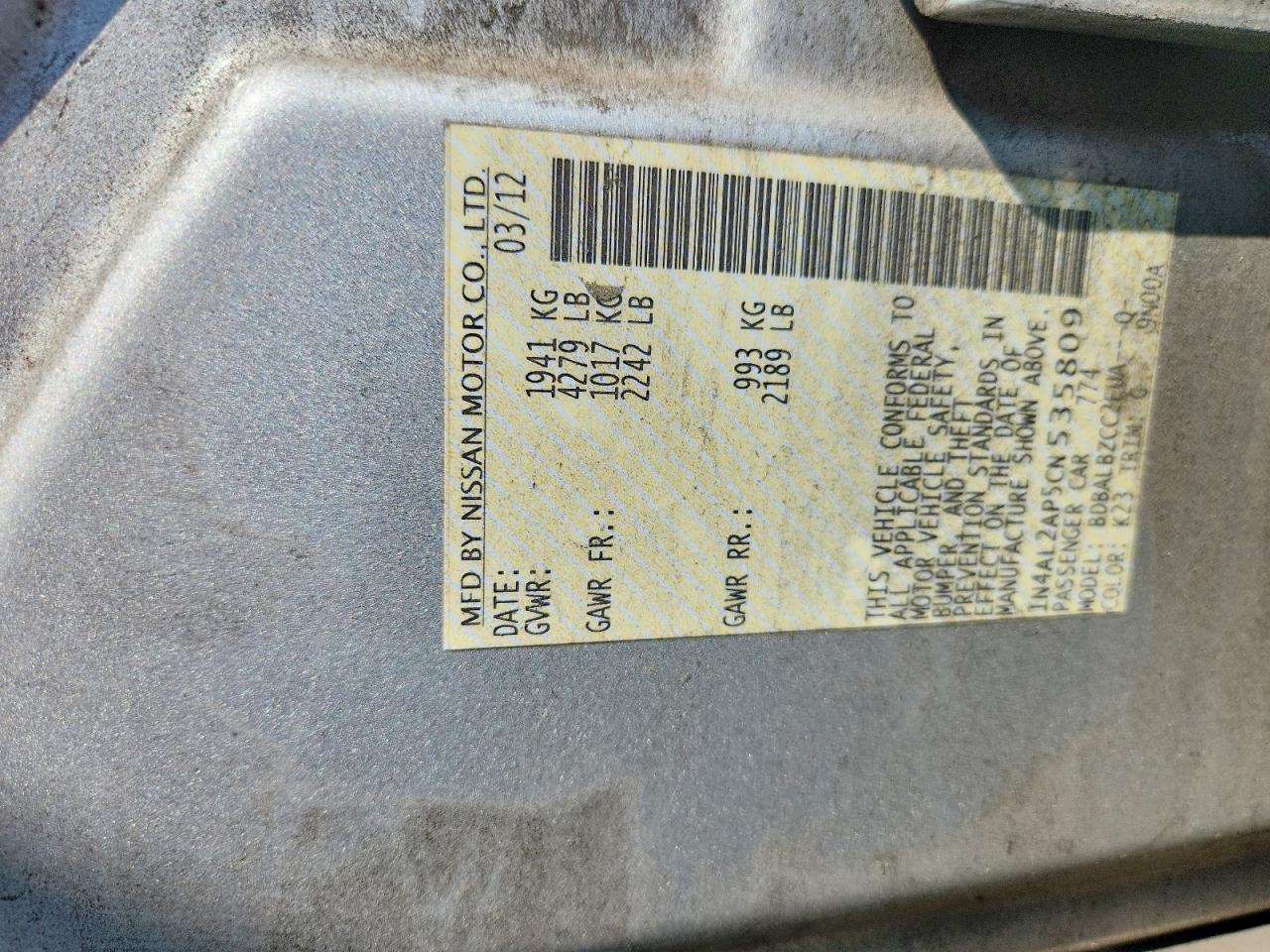 2012 NISSAN ALTIMA