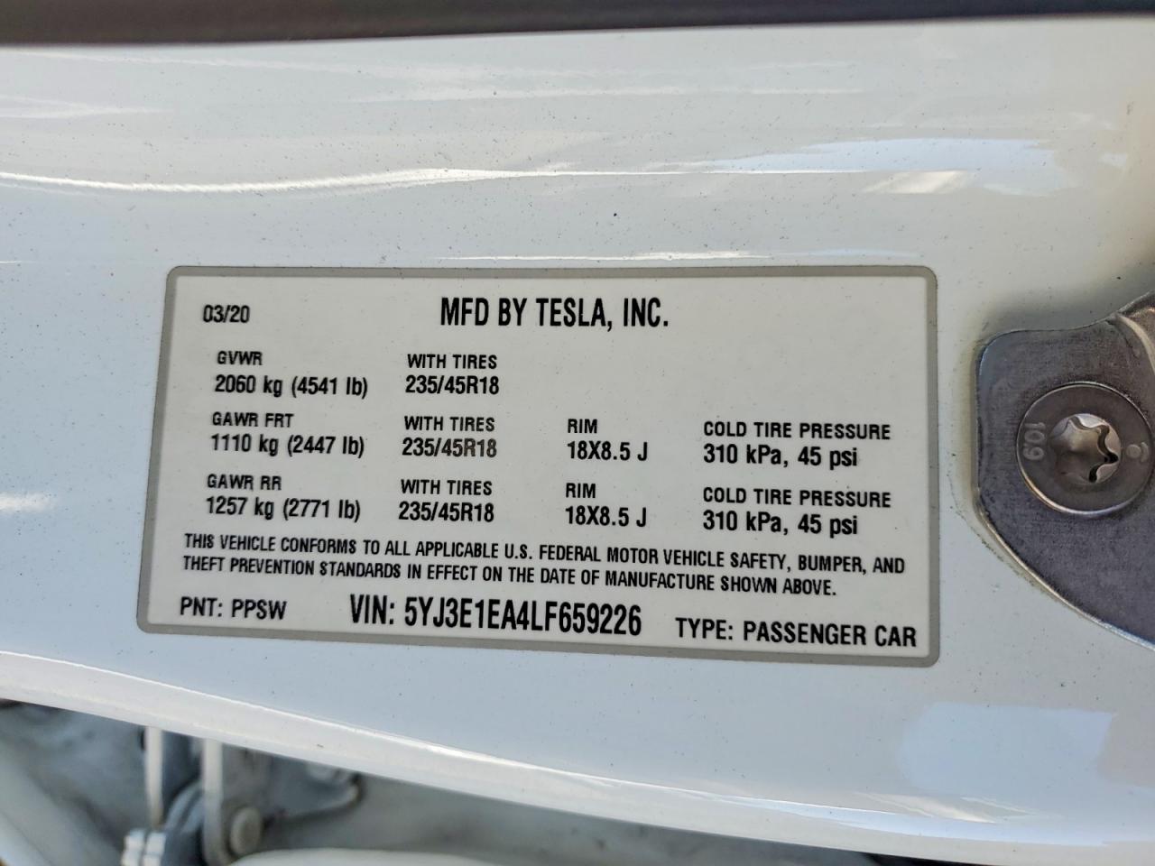 2020 TESLA MODEL 3