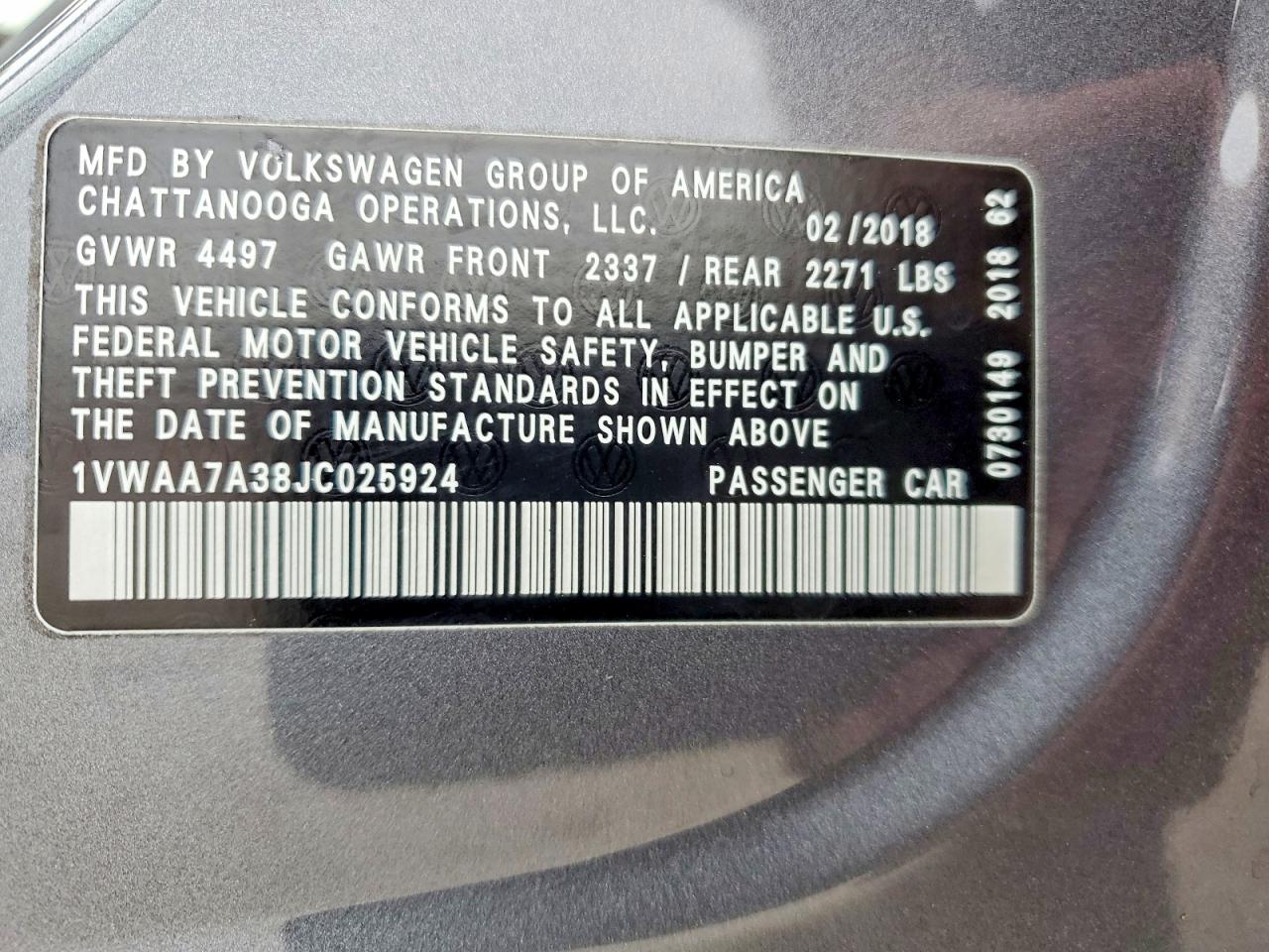 2018 VOLKSWAGEN PASSAT