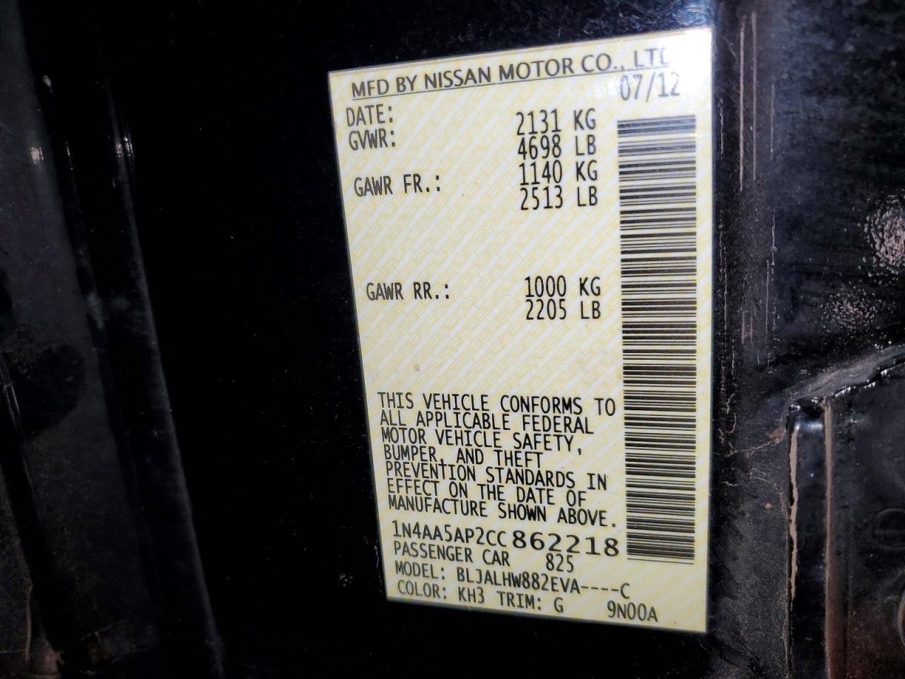 2012 NISSAN MAXIMA