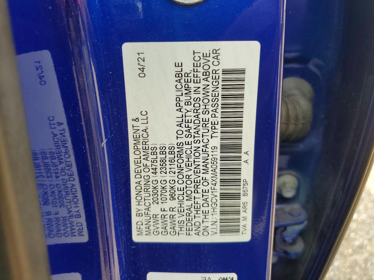 2021 HONDA ACCORD