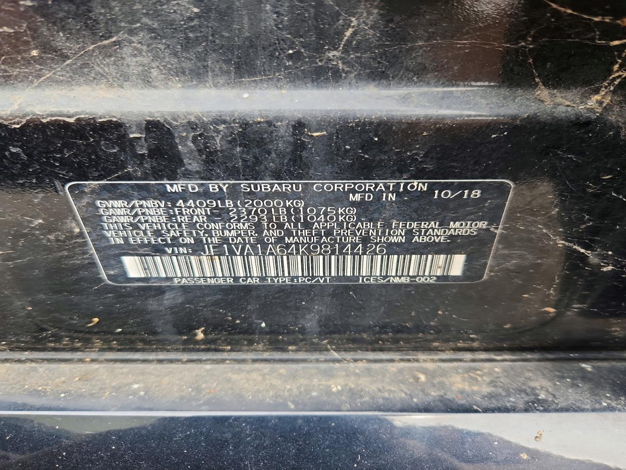2019 SUBARU WRX