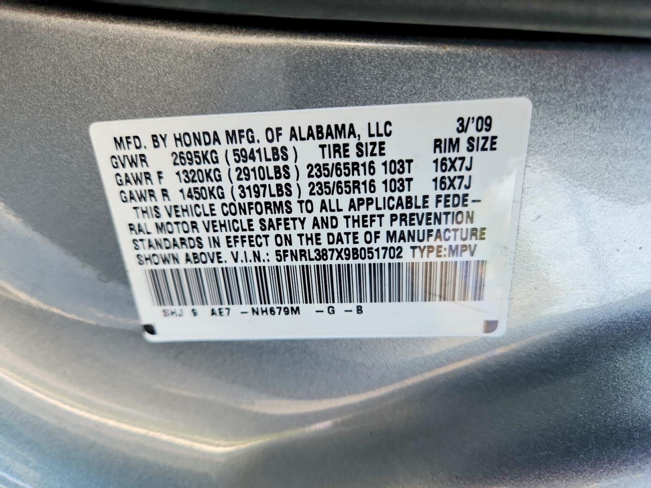 2009 HONDA ODYSSEY