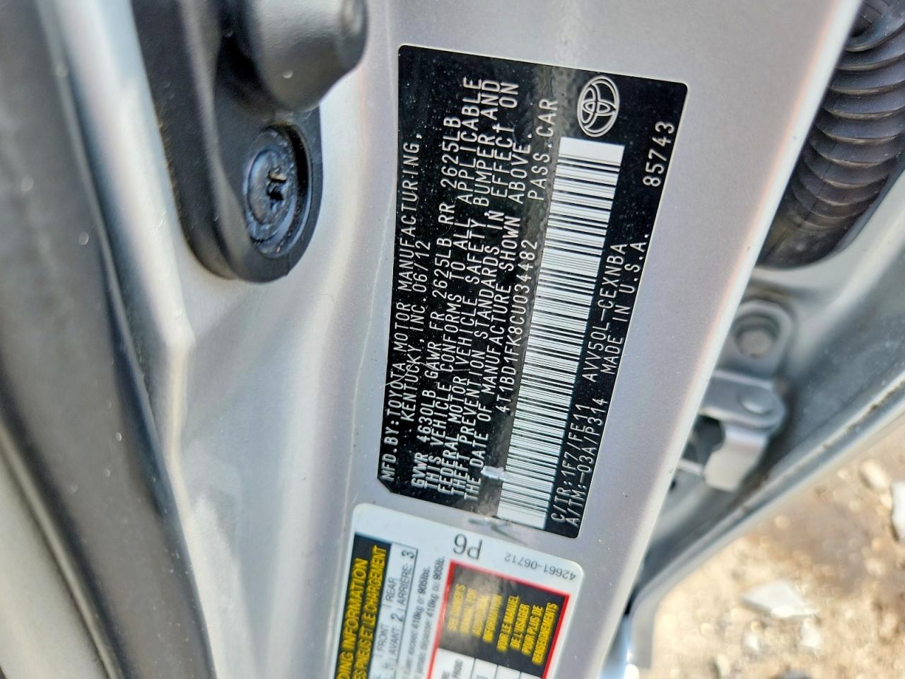 2012 TOYOTA CAMRY SOLA