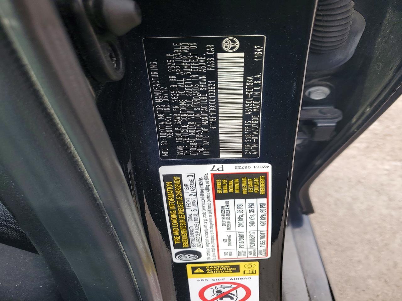 2012 TOYOTA CAMRY