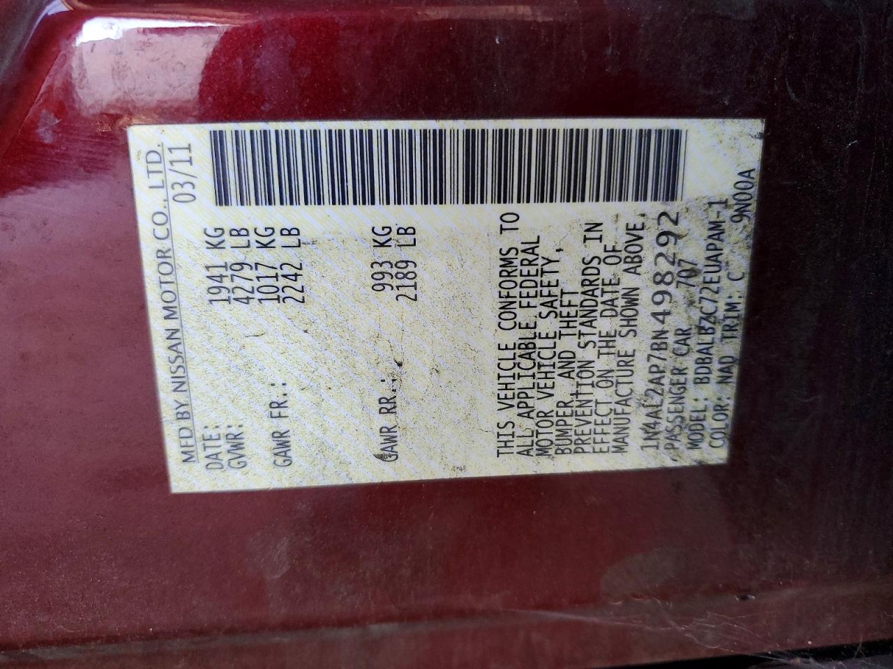2011 NISSAN ALTIMA