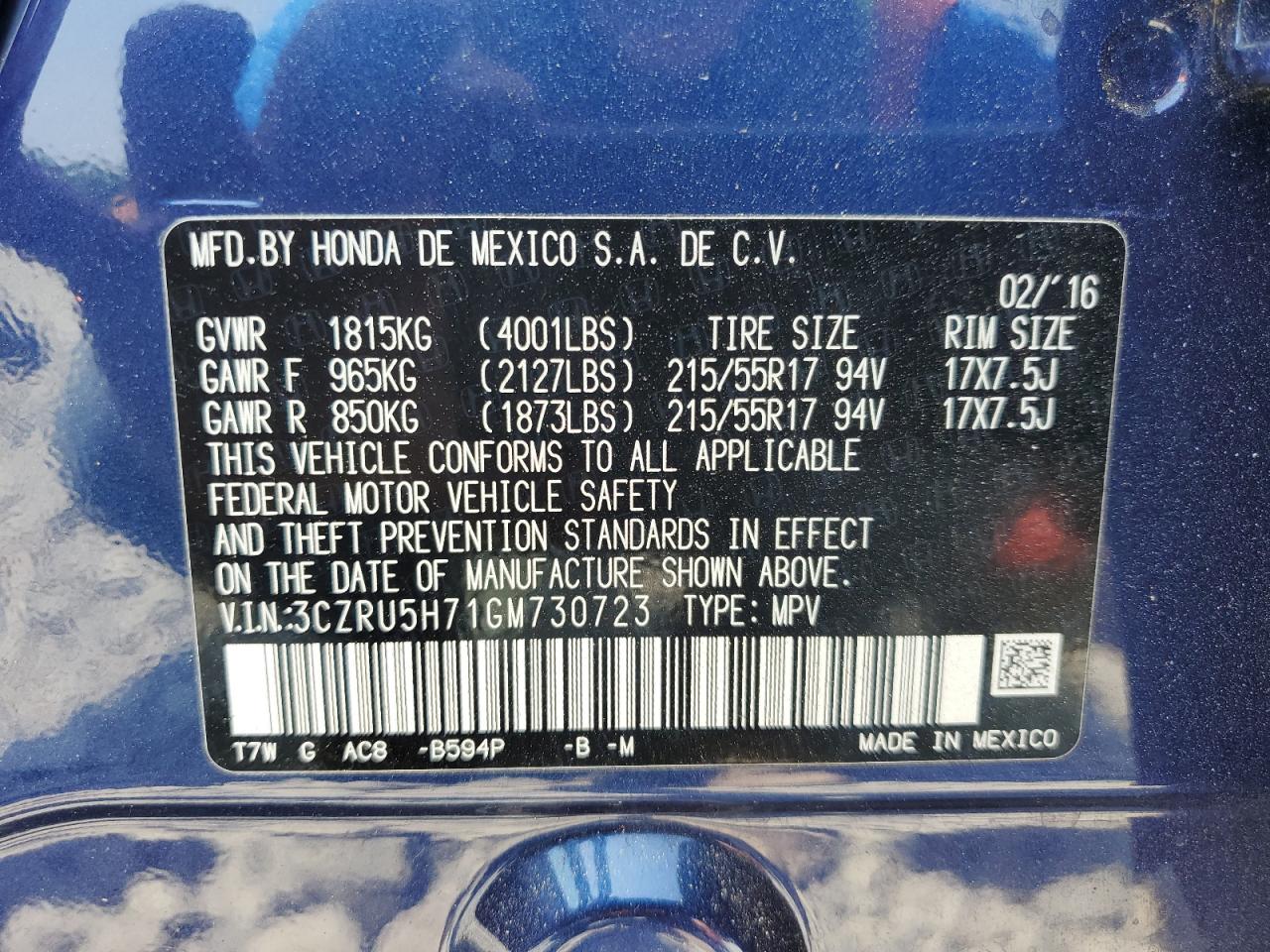 2016 HONDA HR-V