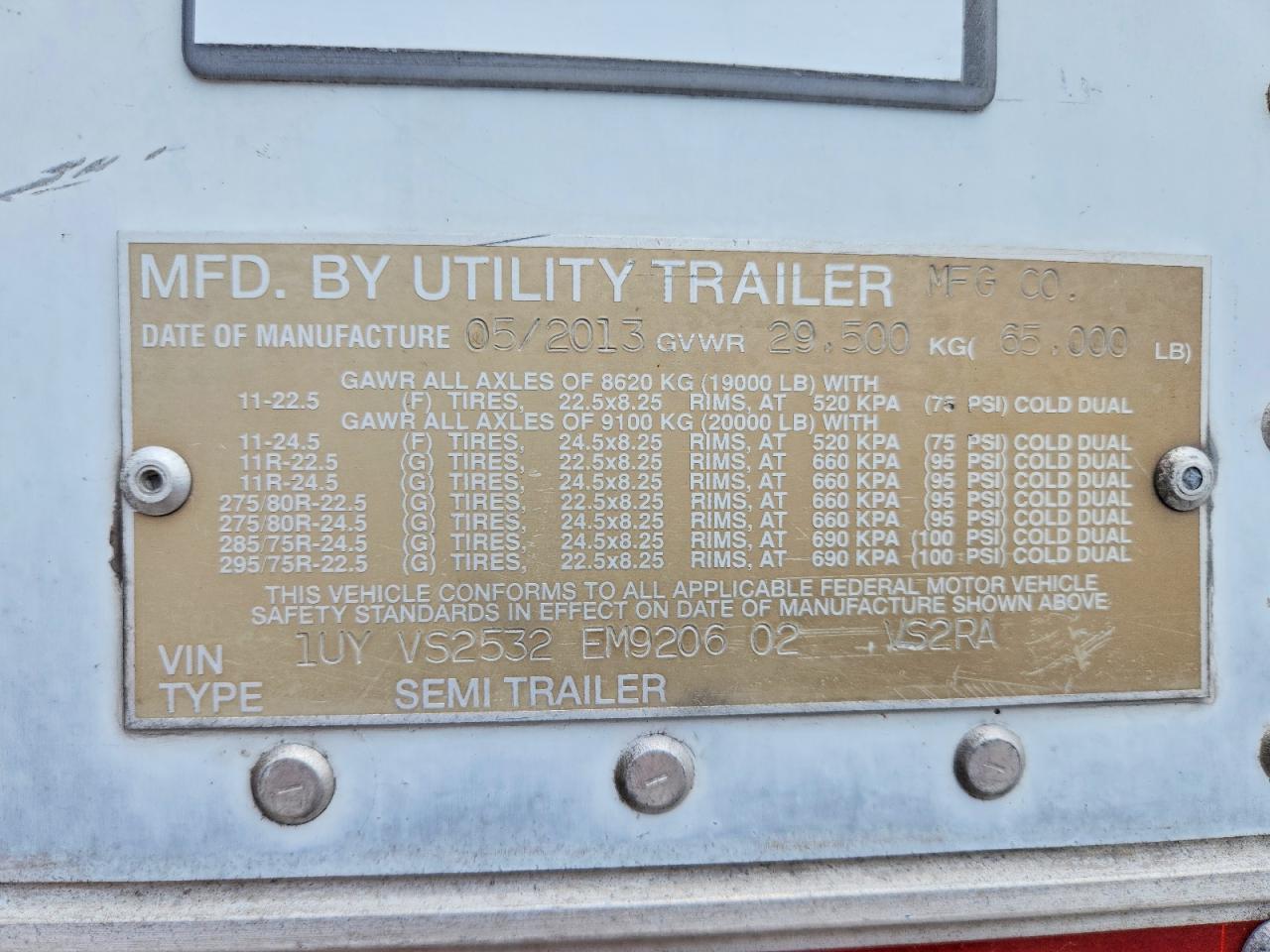 2014 UTILITY TRAILER MANUFACTURE TRAILER