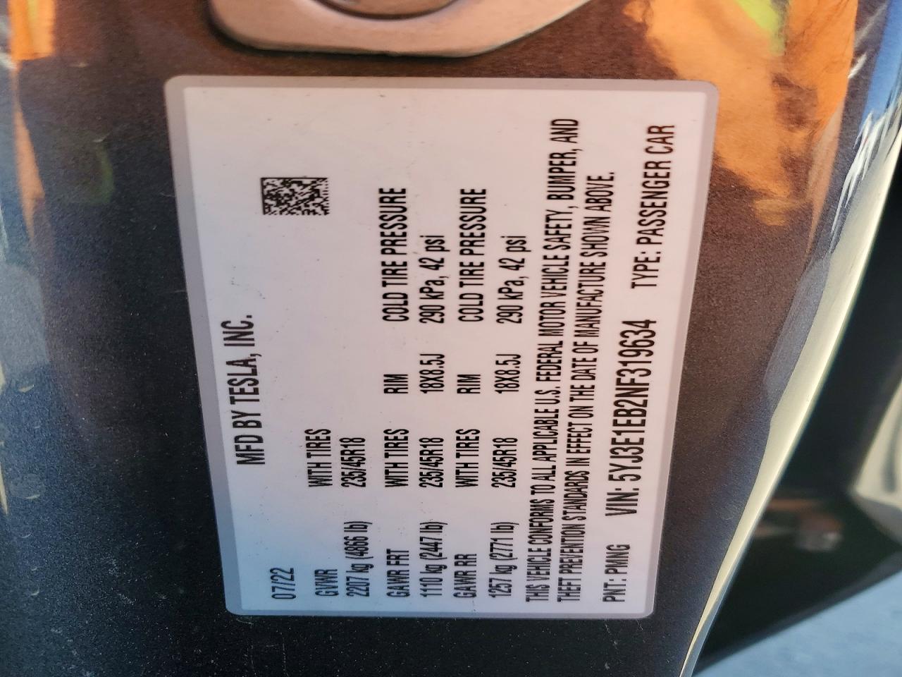 2022 TESLA MODEL 3