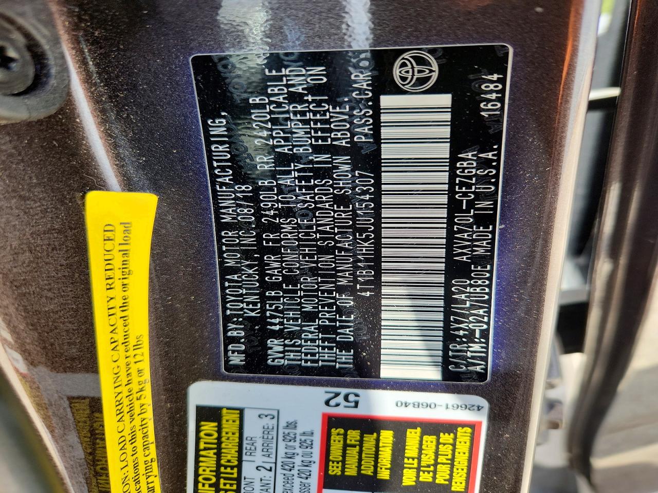2018 TOYOTA CAMRY