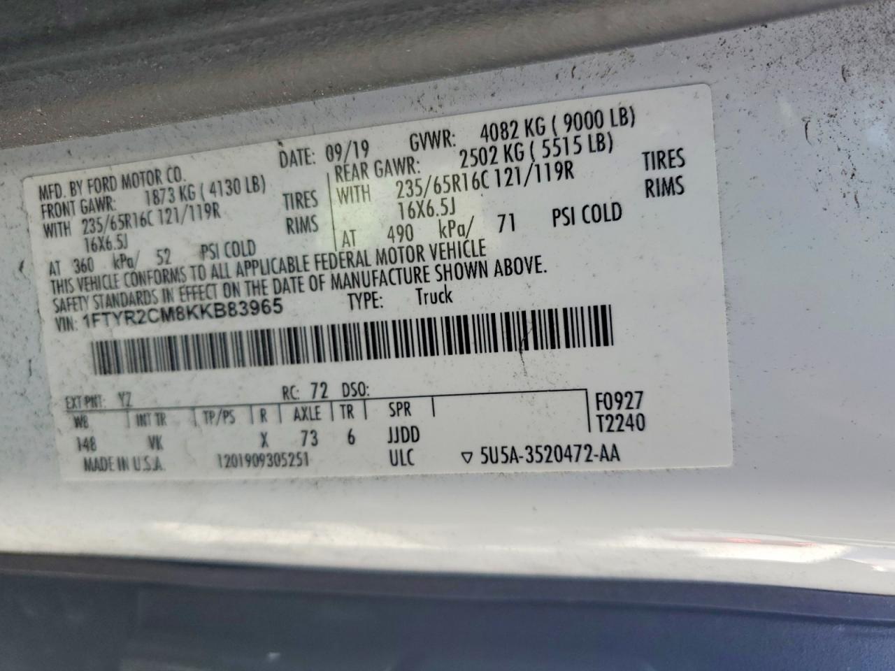 2019 FORD TRANSIT