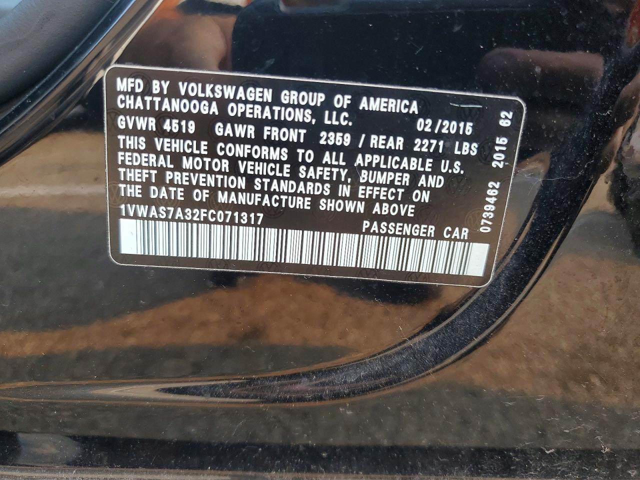 2015 VOLKSWAGEN PASSAT