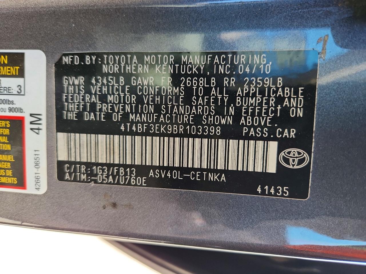 2011 TOYOTA CAMRY