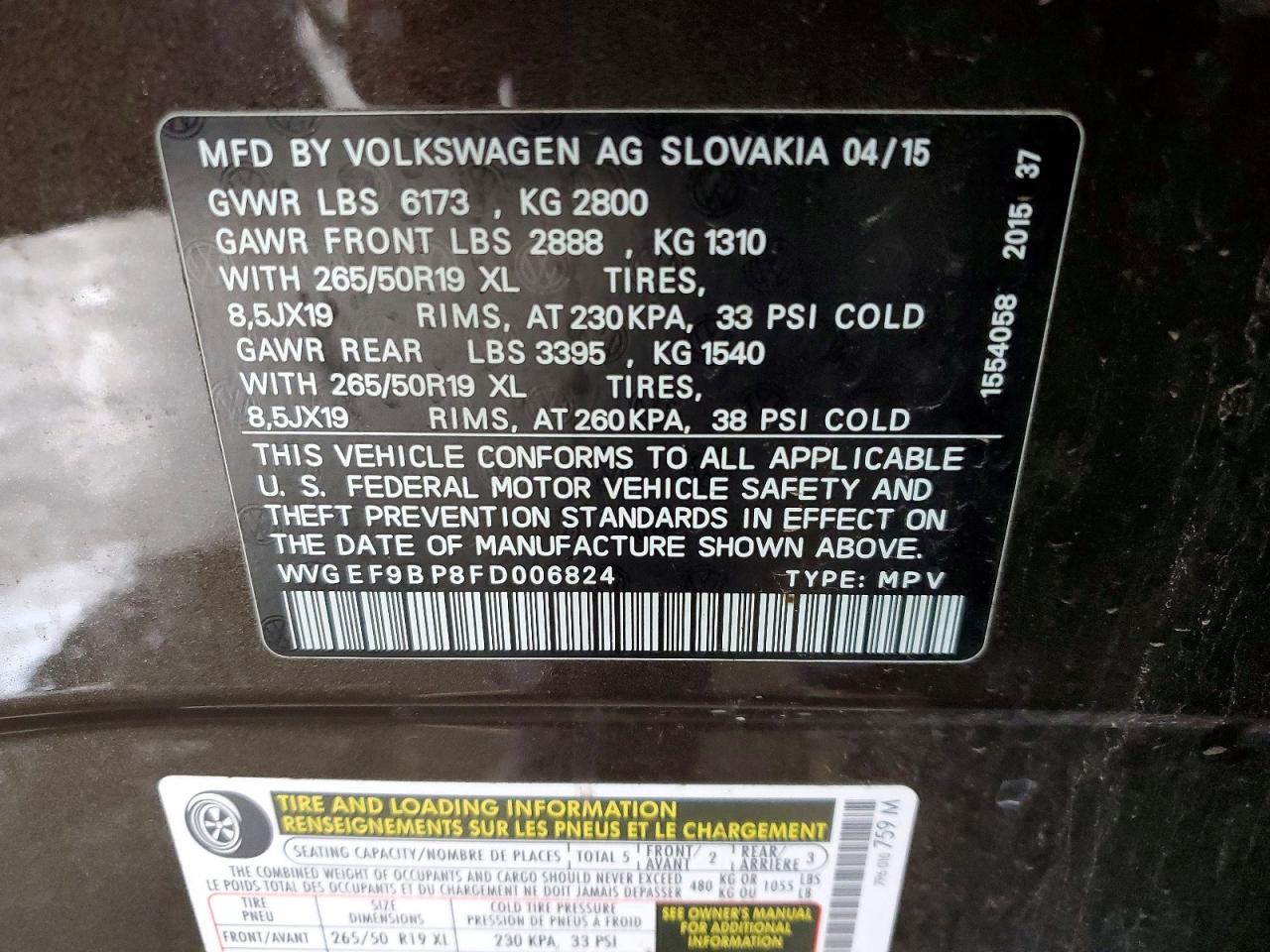 2015 VOLKSWAGEN TOUAREG