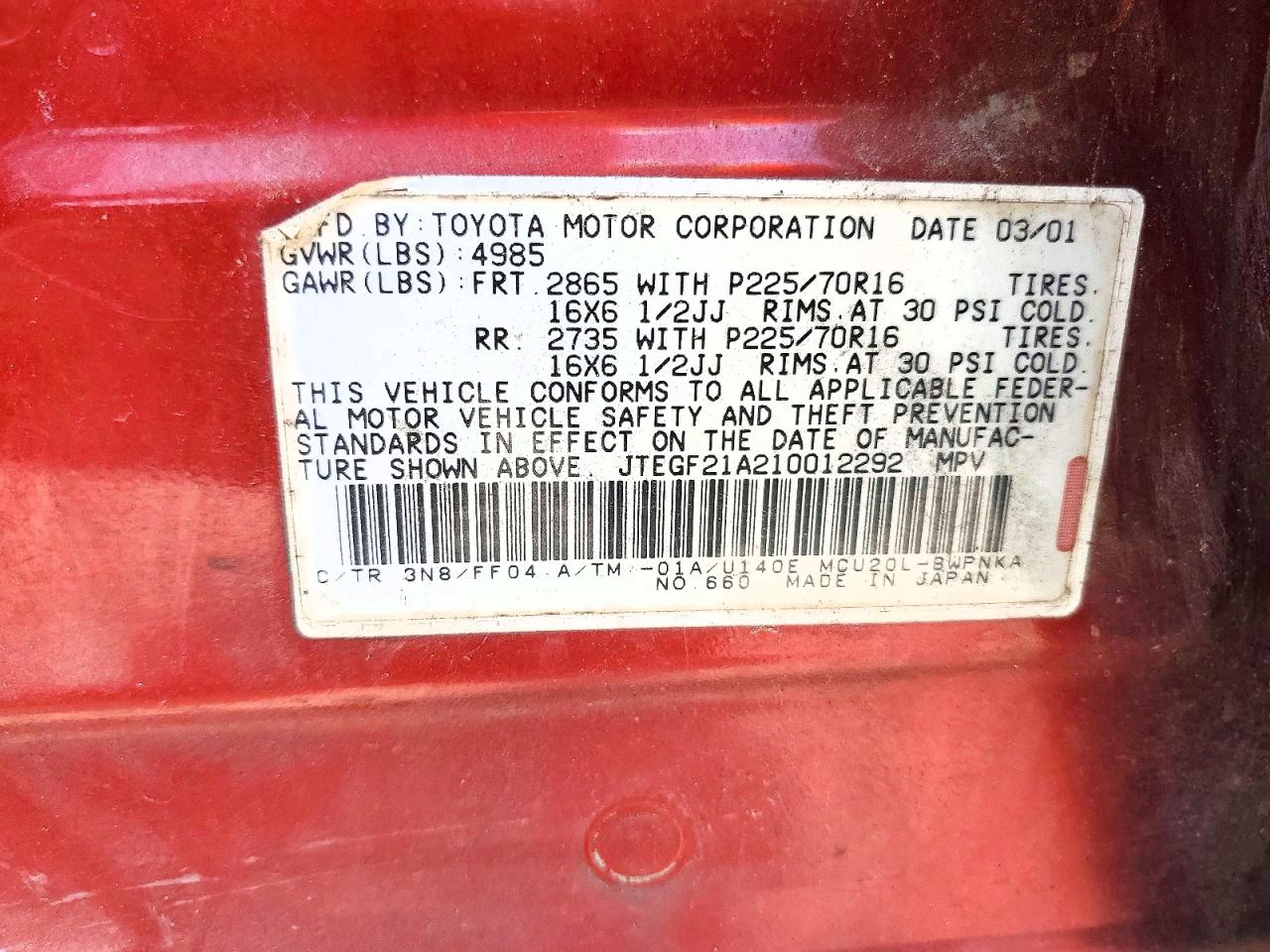 2001 TOYOTA HIGHLANDER
