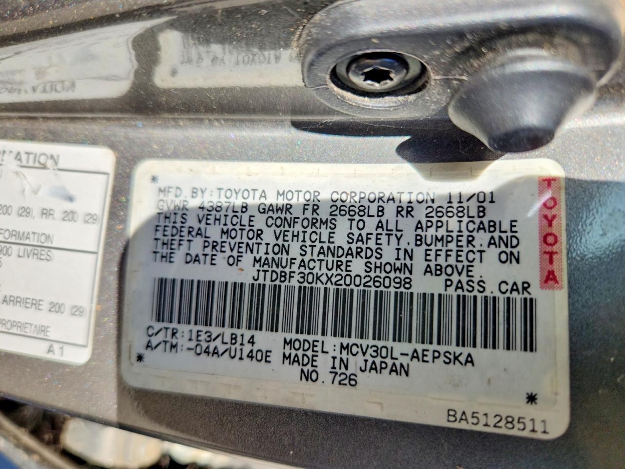 2002 TOYOTA CAMRY