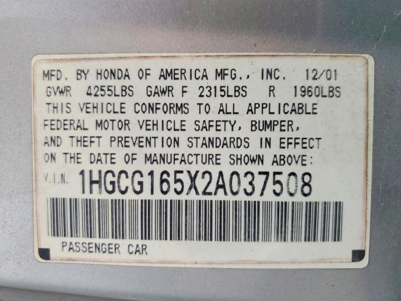 2002 HONDA ACCORD