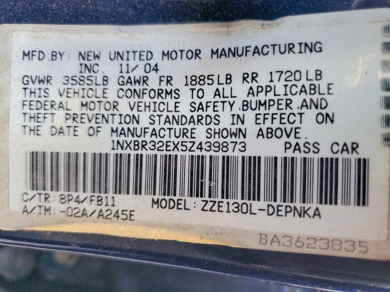 2005 TOYOTA COROLLA