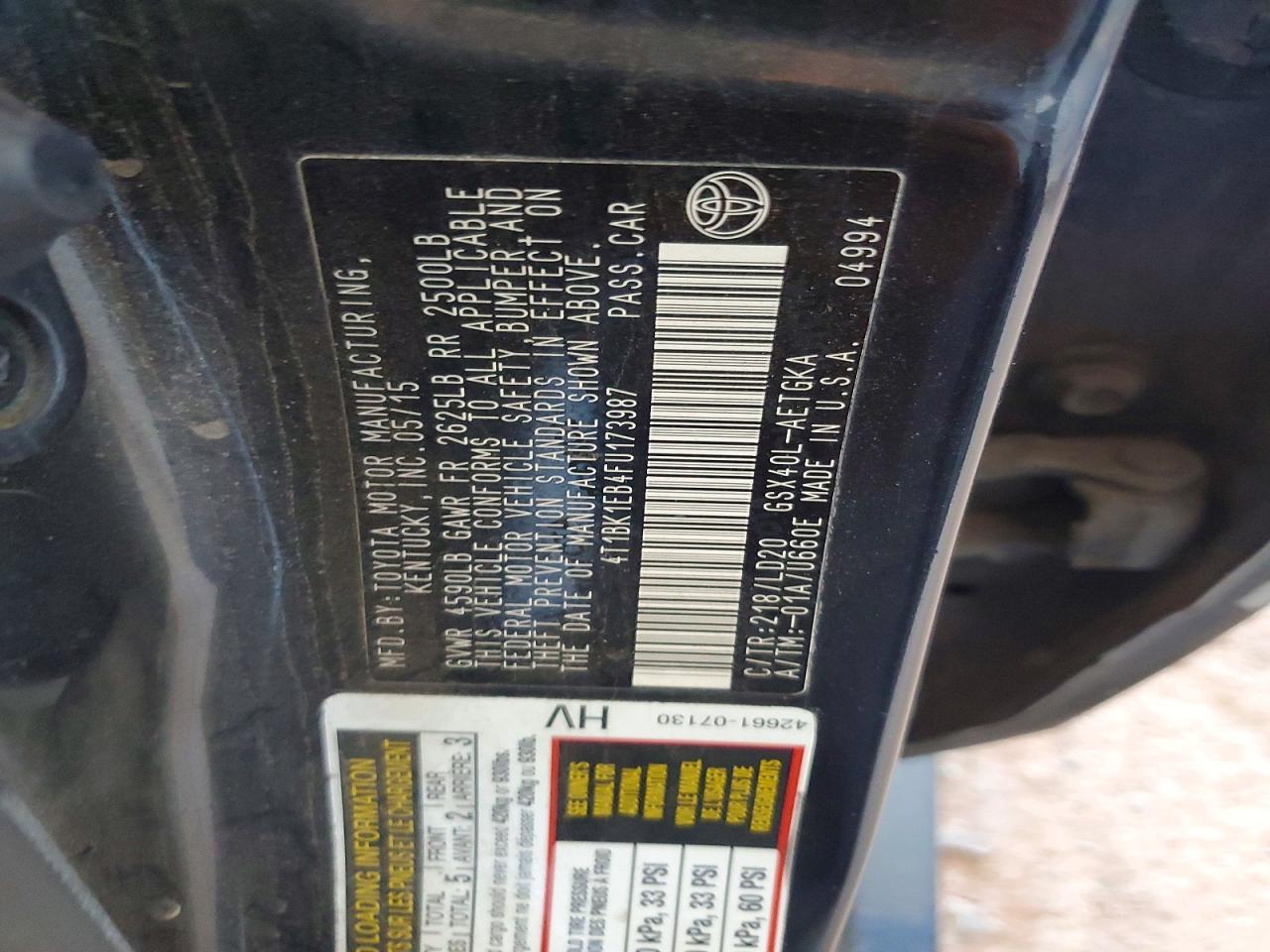 2015 TOYOTA AVALON
