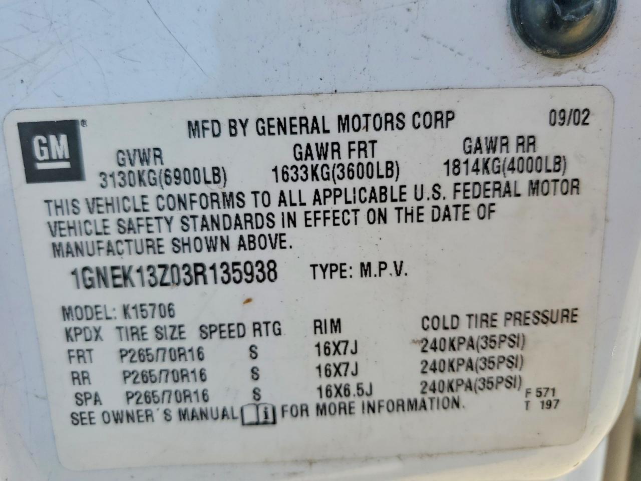 2003 CHEVROLET TAHOE
