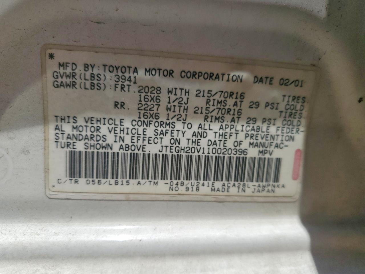 2001 TOYOTA RAV4