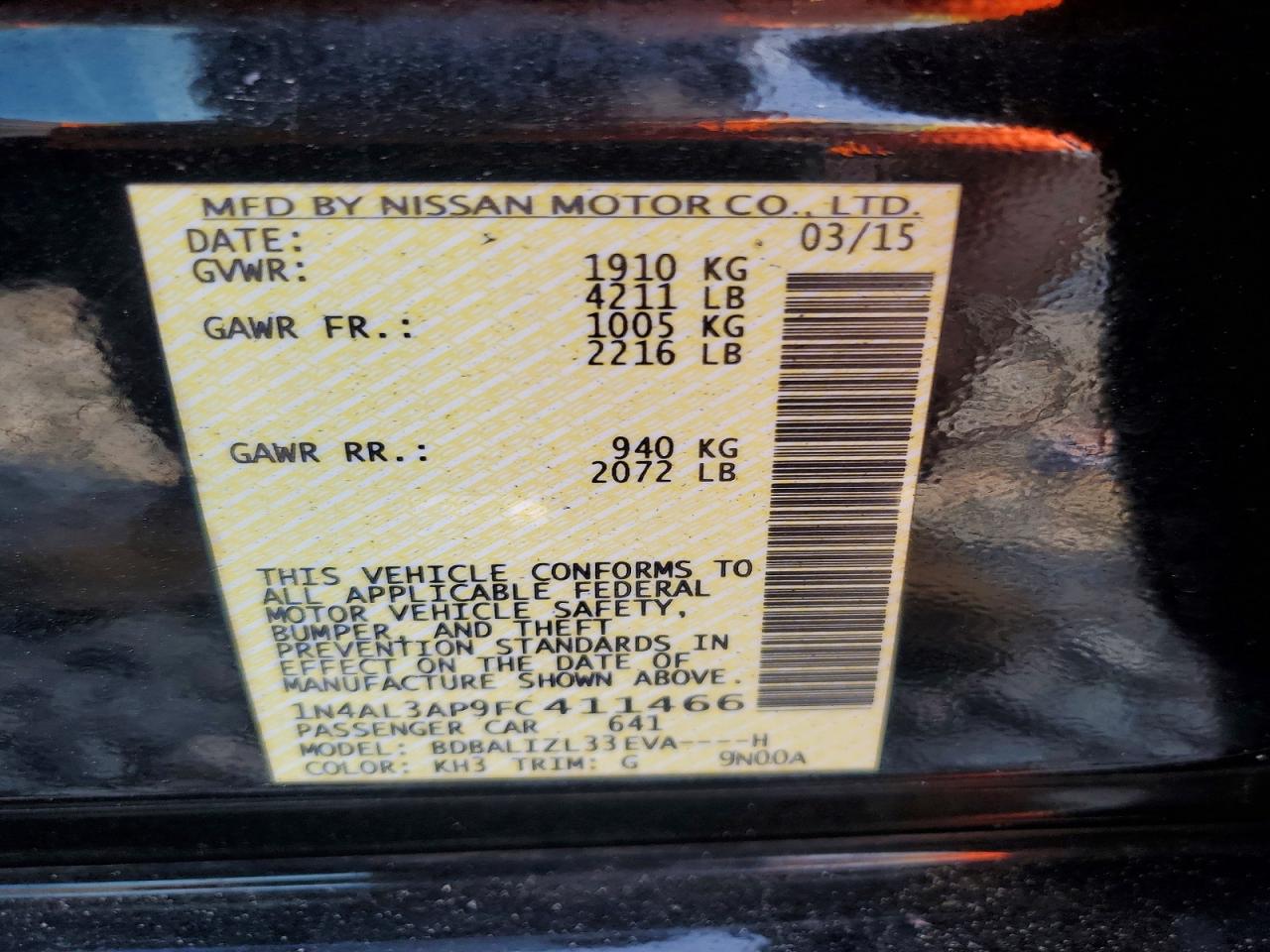 2015 NISSAN ALTIMA