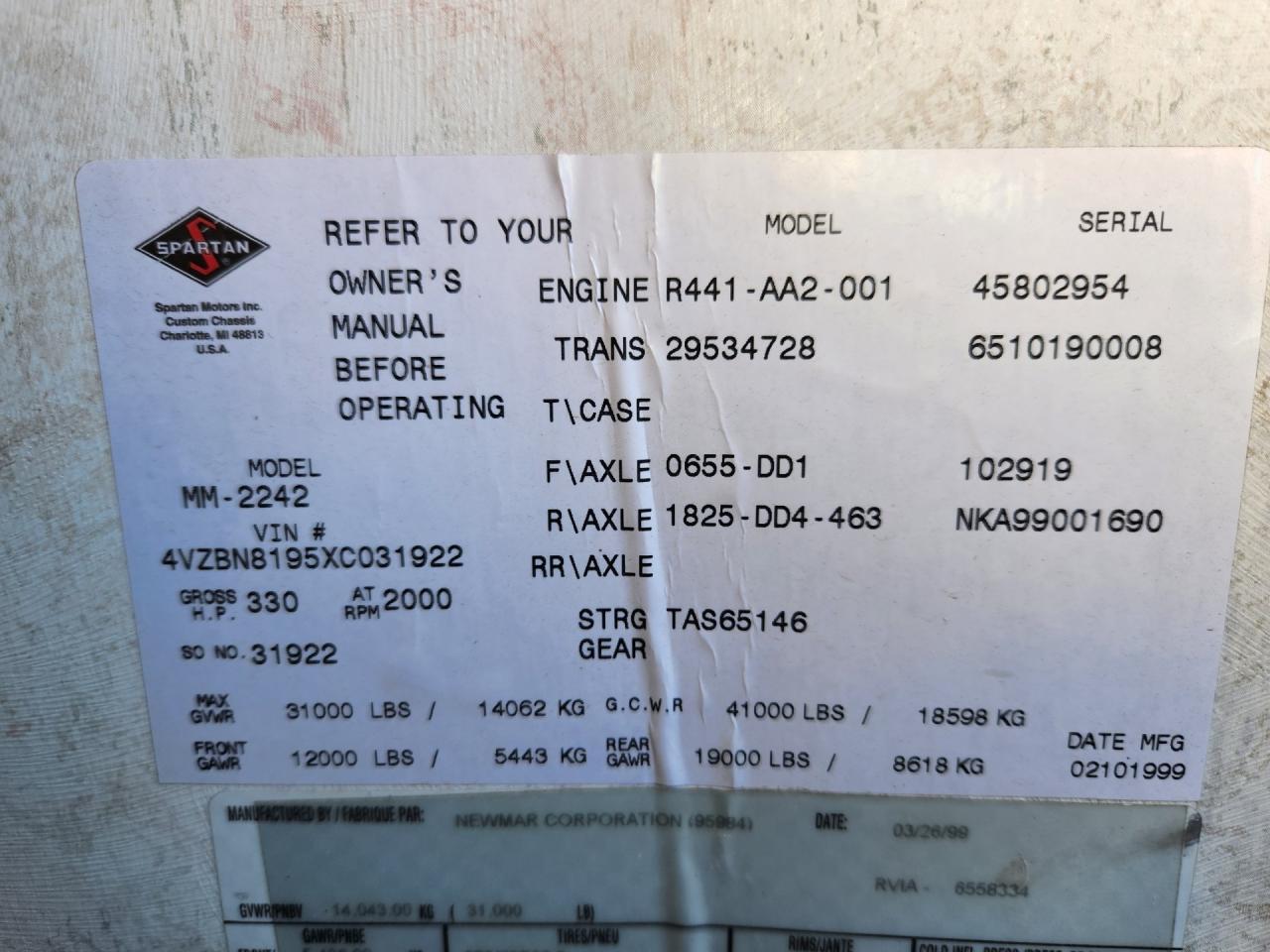 1999 SPARTAN MOTORS ALL MODELS