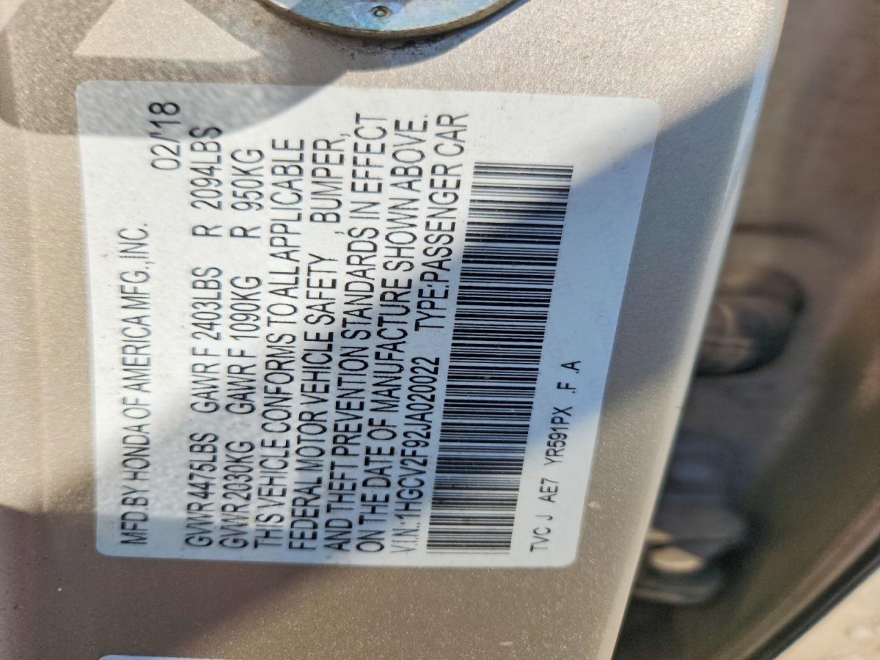 2018 HONDA ACCORD