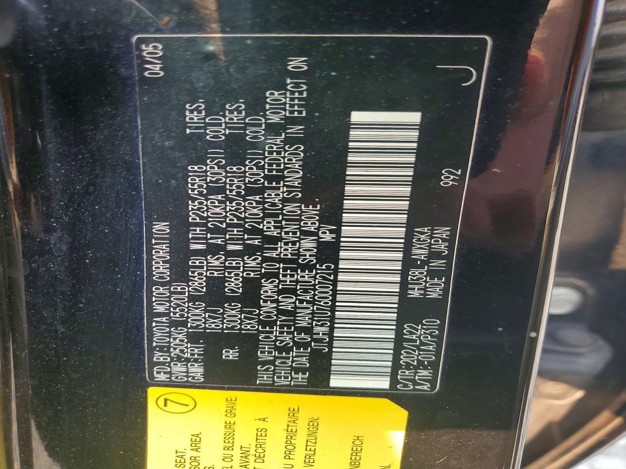 2006 LEXUS RX400