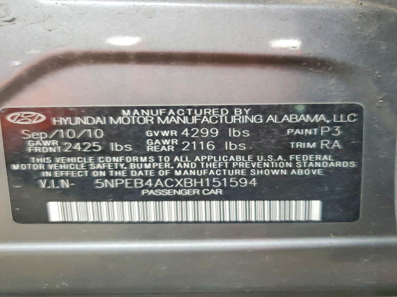 2011 HYUNDAI SONATA