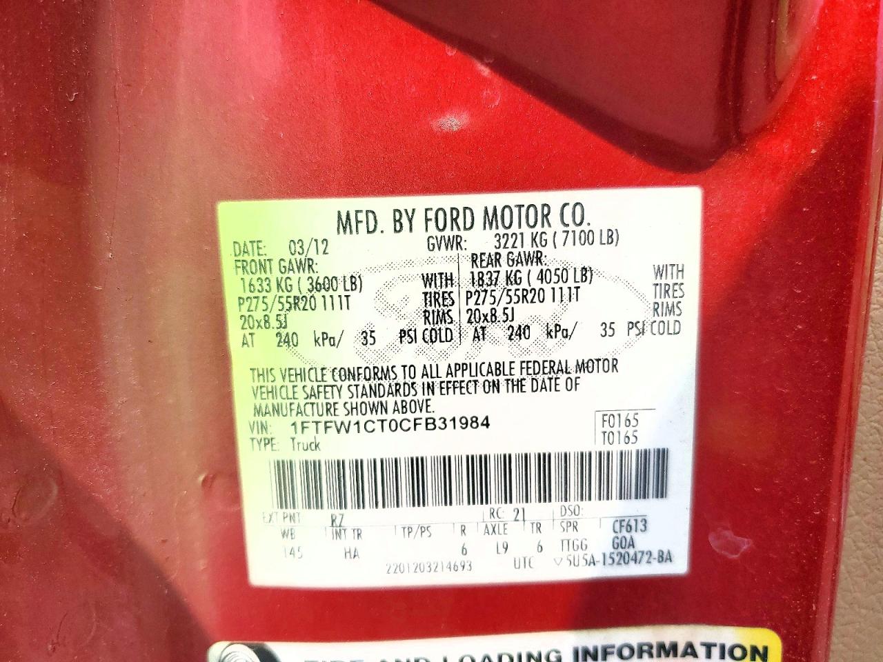 2012 FORD F150