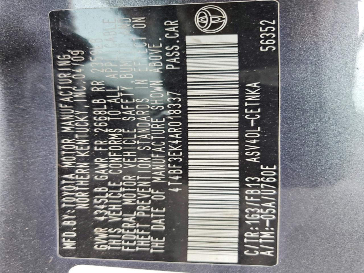 2010 TOYOTA CAMRY