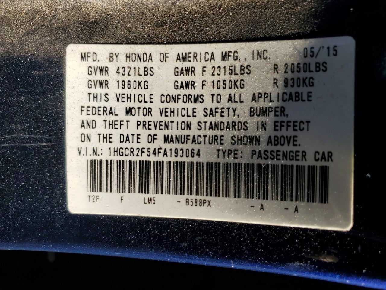 2015 HONDA ACCORD