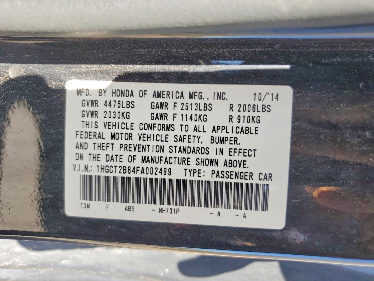 2015 HONDA ACCORD