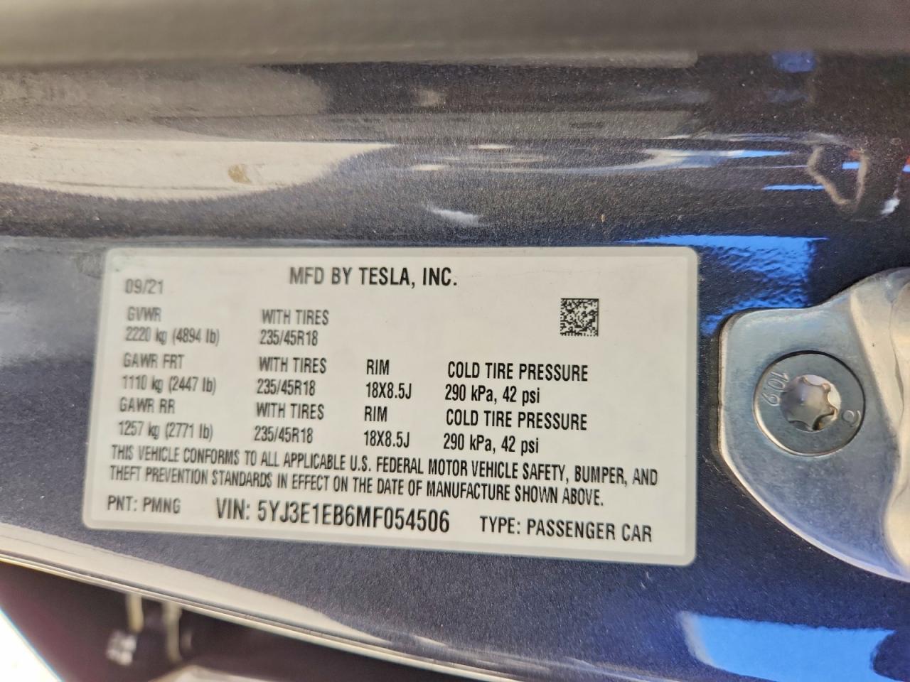 2021 TESLA MODEL 3