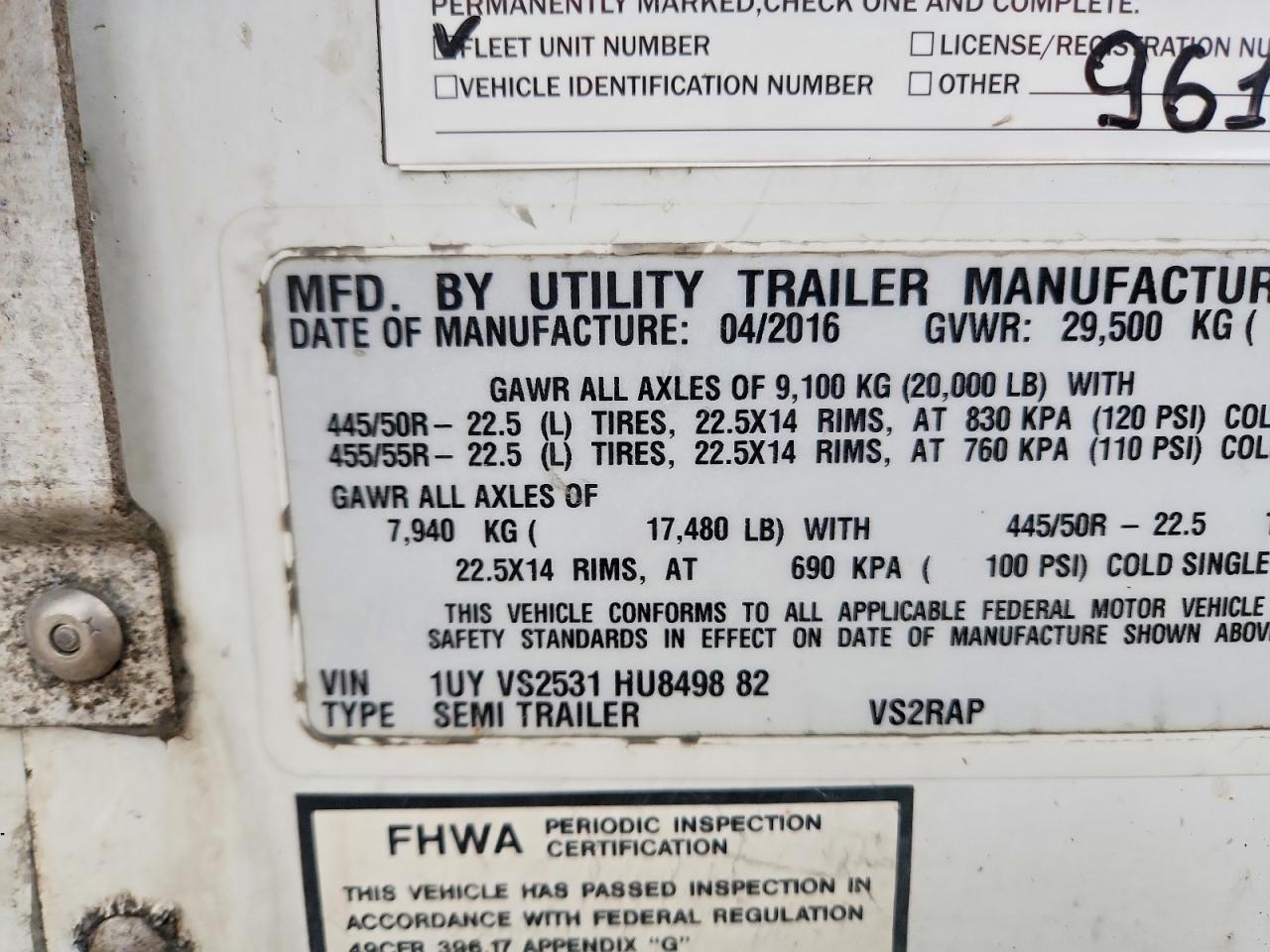 2017 UTILITY TRAILER MFG.