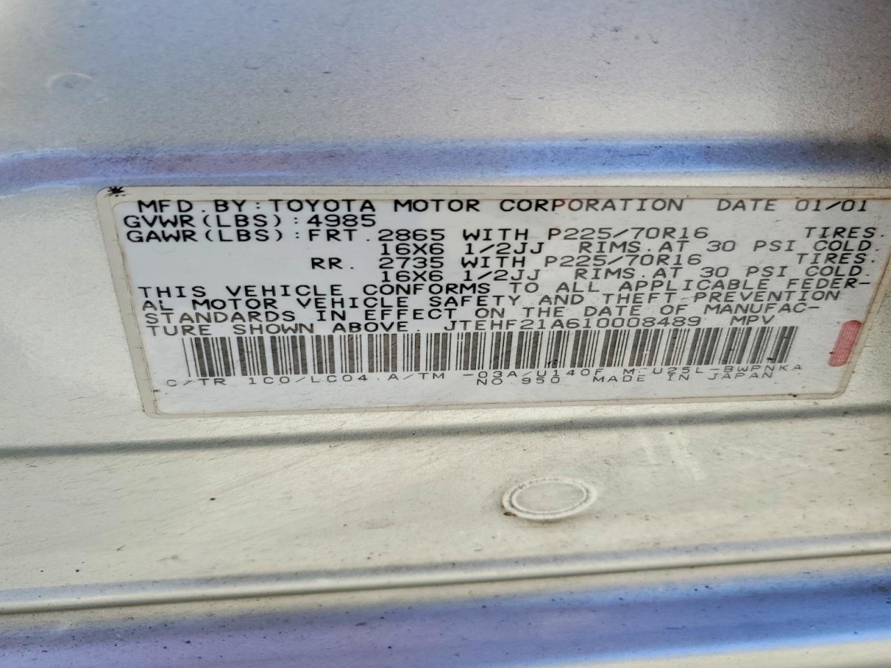 2001 TOYOTA HIGHLANDER