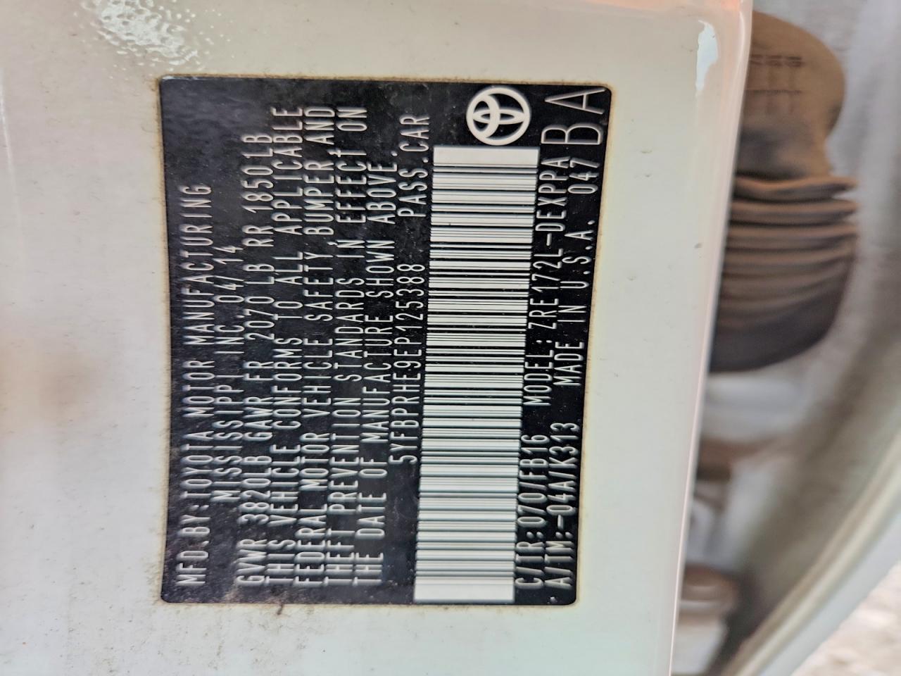 2014 TOYOTA COROLLA
