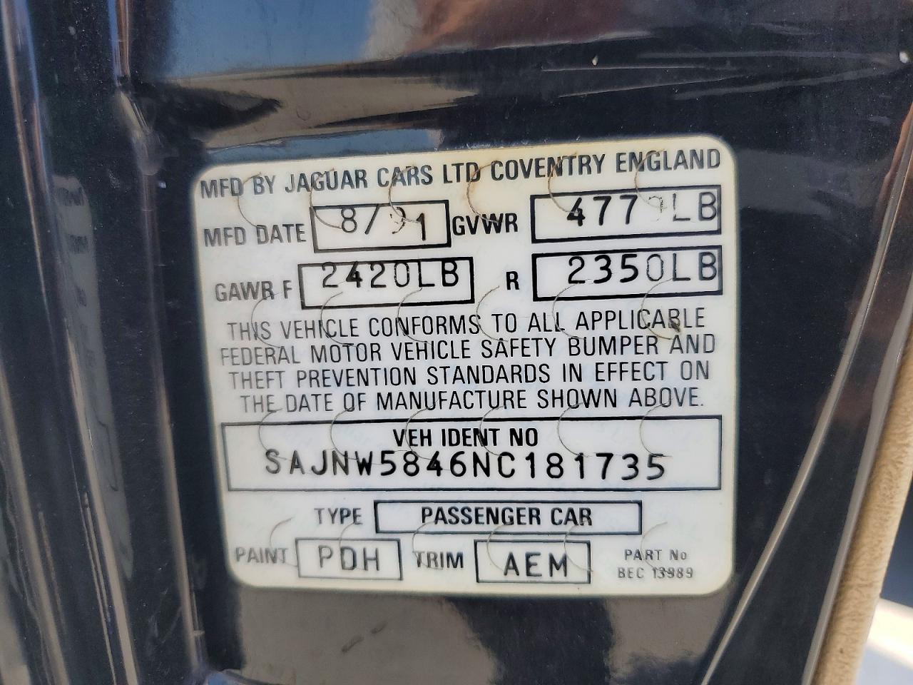 1992 JAGUAR XJS