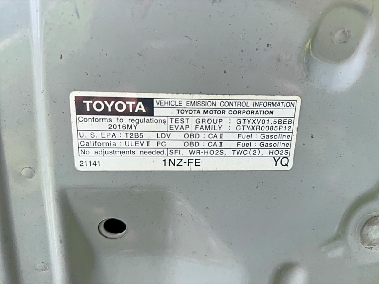 2016 TOYOTA YARIS