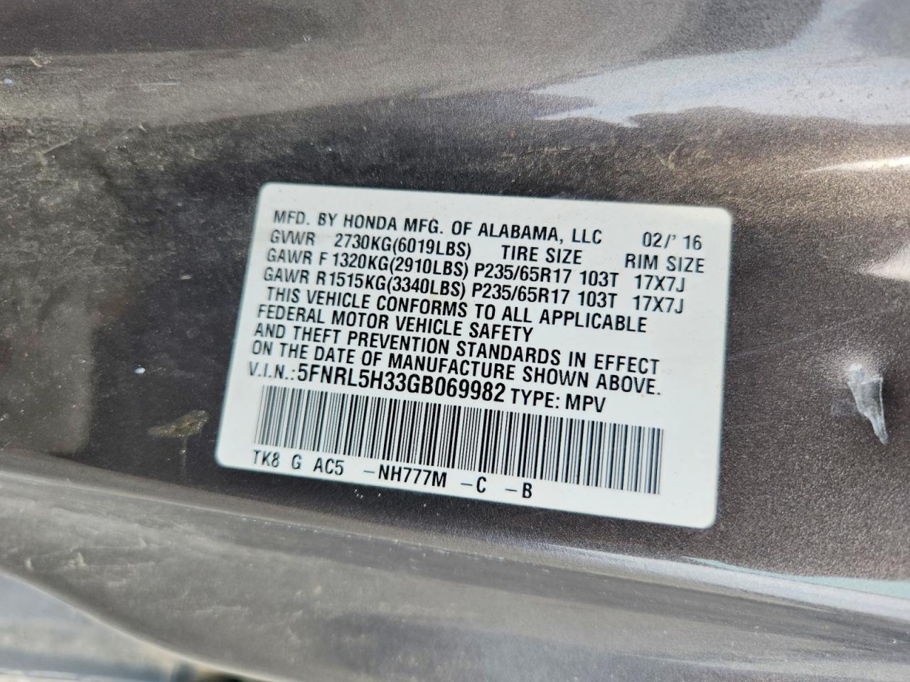 2016 HONDA ODYSSEY