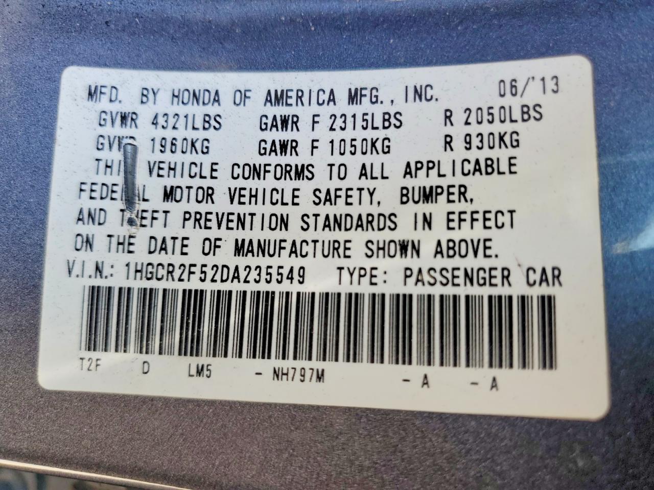 2013 HONDA ACCORD