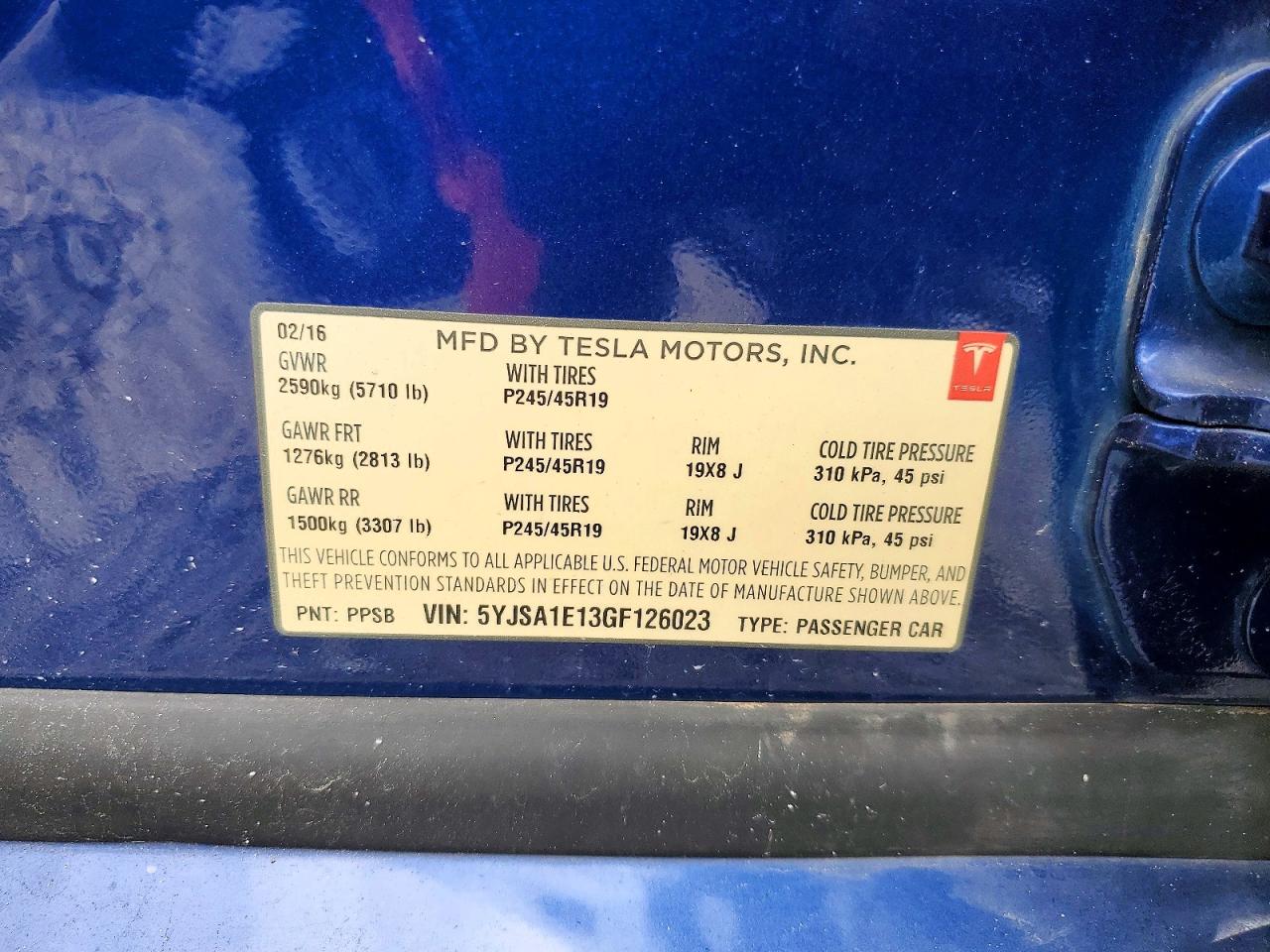 2016 TESLA MODEL S