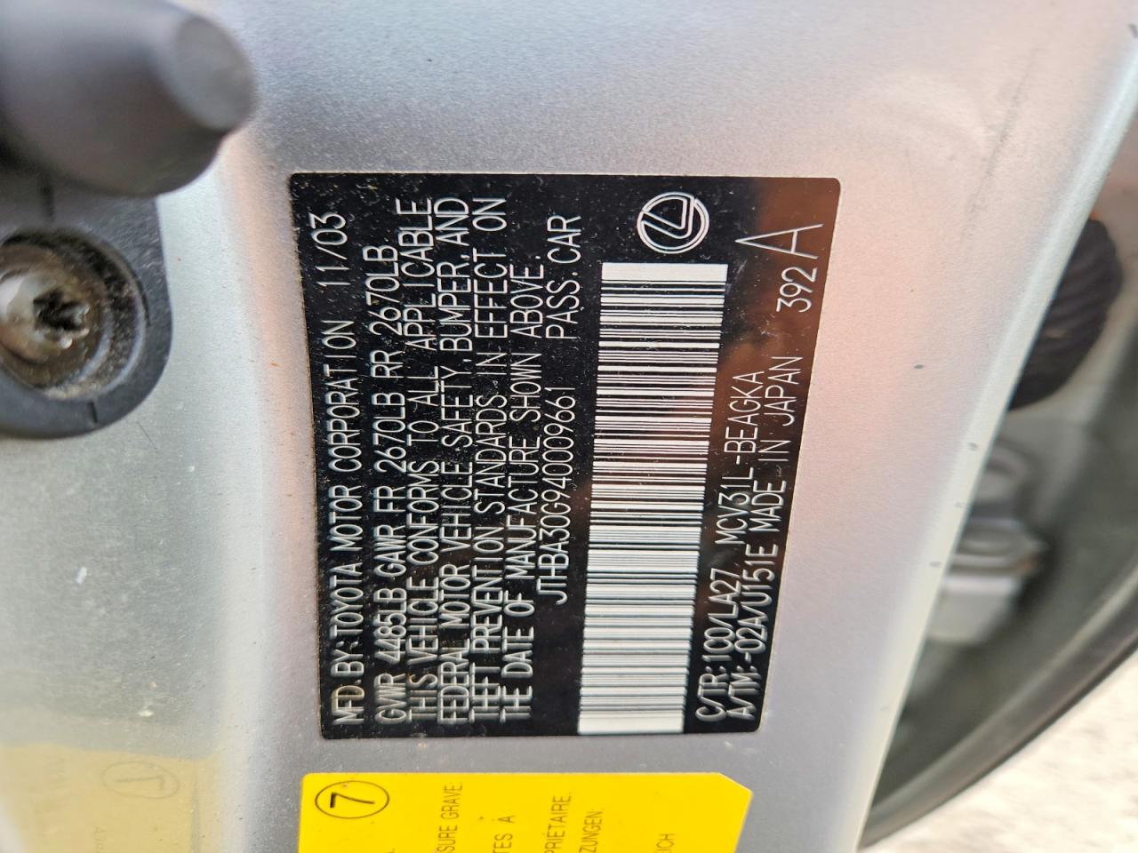 2004 LEXUS ES330