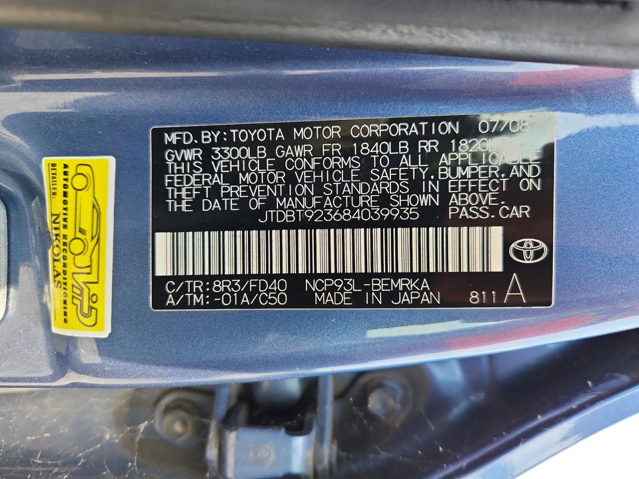 2008 TOYOTA YARIS